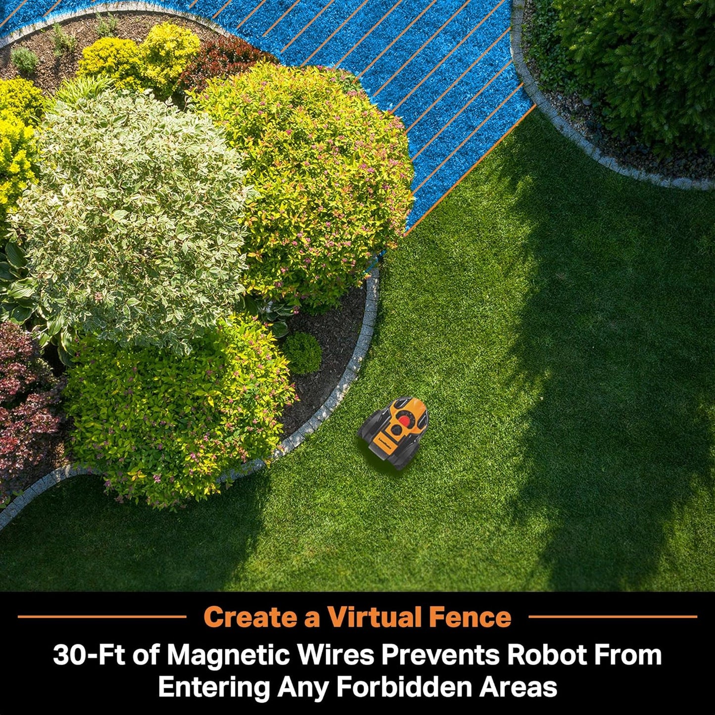 LawnMaster OcuMow™ Robot Lawn Mower Perimeter Wire Free Robotic for Small Yards up to 1000 Square feet Optical Navigation Automatic Obstacle Avoidance Low Noise Spot Cut and No Go Function