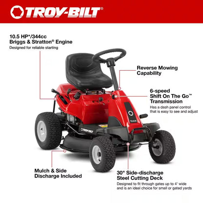 Troy-Bilt TB30B 30 In. 10.5 HP 6-Speed Manual Rear Engine Riding Mower