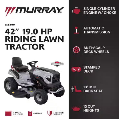 Murray MT200 42 In. 19 HP Automatic Gas Riding Lawn Tractor